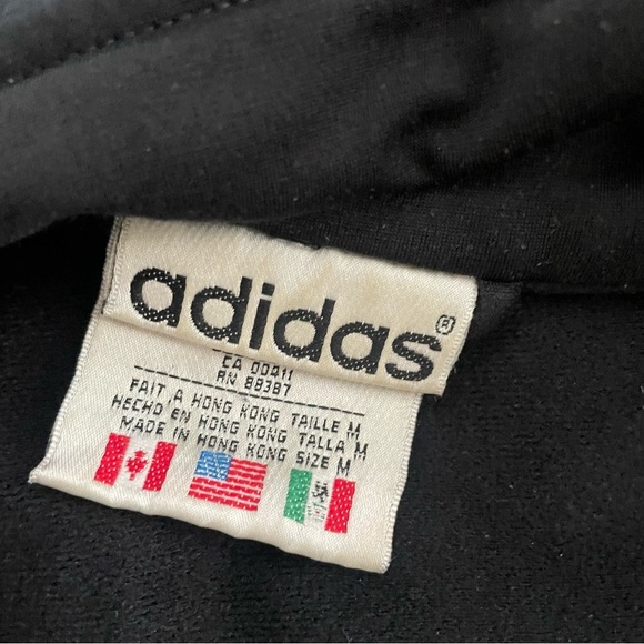90s Vintage Adidas Track Jacket Cuff Zippers Black 3 White Stripes Womens Medium - Picture 10 of 12